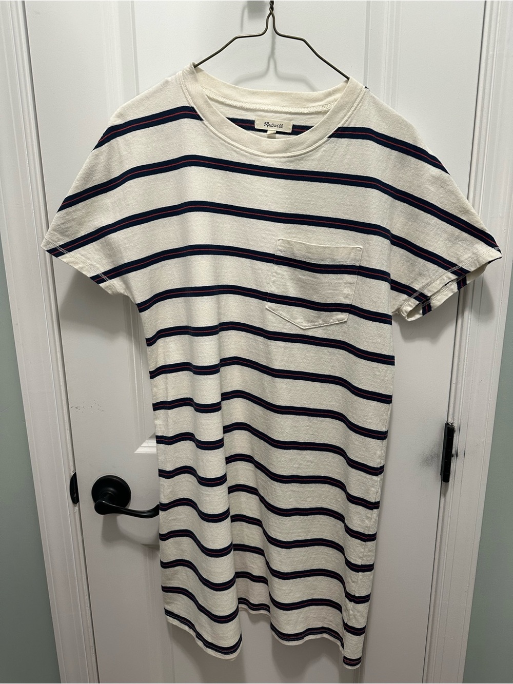 Madewell Tomboy Pocket Tee Dress with Navy and Burgundy Accents Size Small